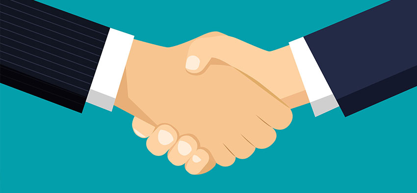 cartoon version of two hand shaking for a business deal